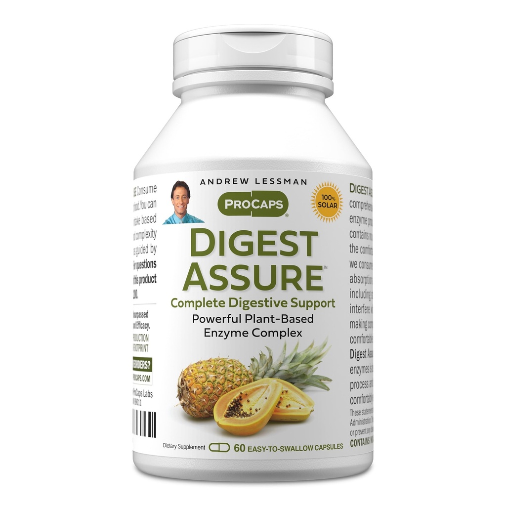 ANDREW LESSMAN Digest Assure 60 Capsules - Güçlü Doğal Enzymes'in Desteklenmesine ve Geliştirilmesine Kapsamlı Bir Şey, Vejetaryen-Kaynak Enzymes, Swallow Capsules'e Kolay,