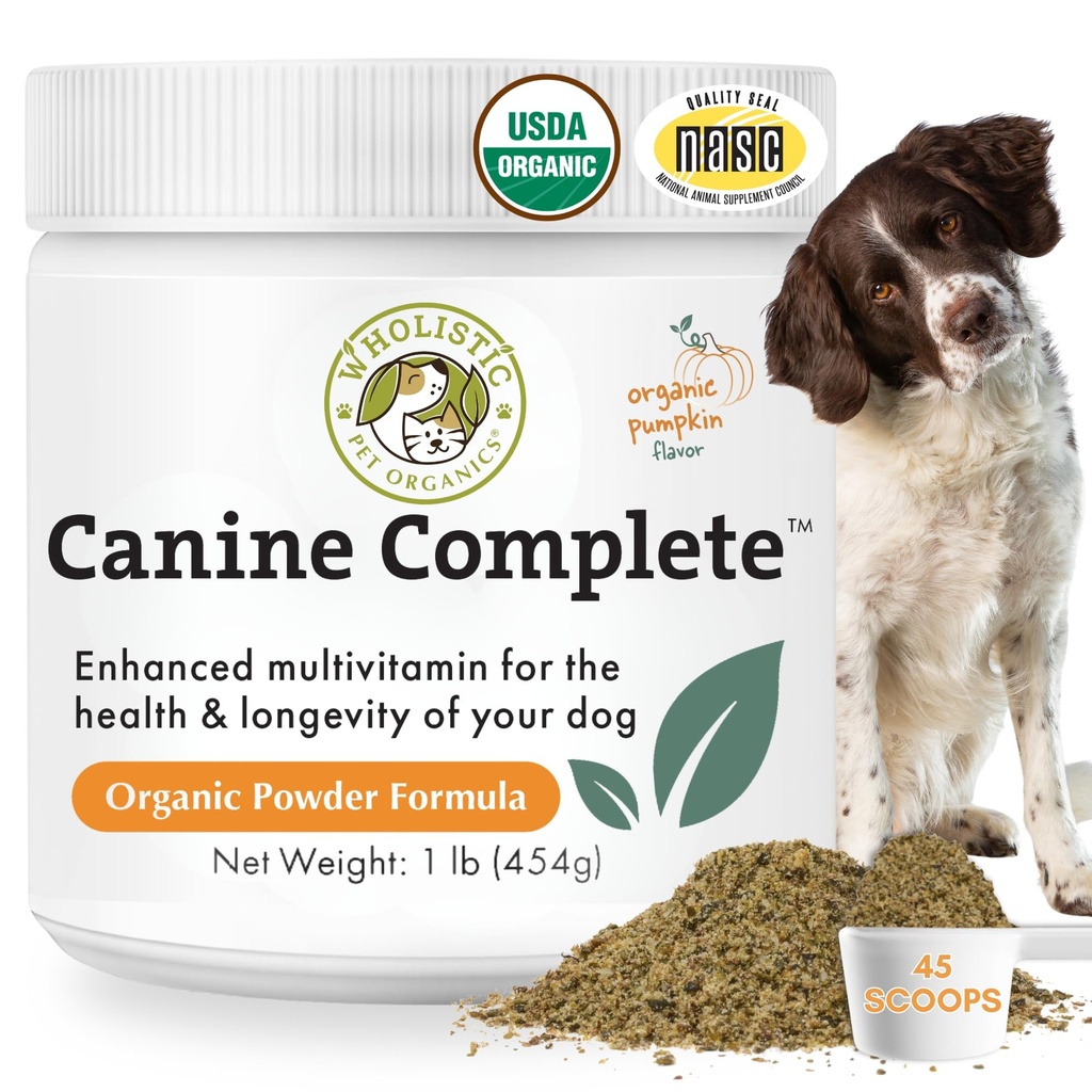 Wholistic Pet Organics Canine Complete - Dog Multivitamin Toz - 1 Lb - Günlük Köpek Vitaminleri ve Ev Yemekleri için Tamamlar - Immune System, Skin, Coat & Genel Sağlık - Küçük ve Büyük Breed
