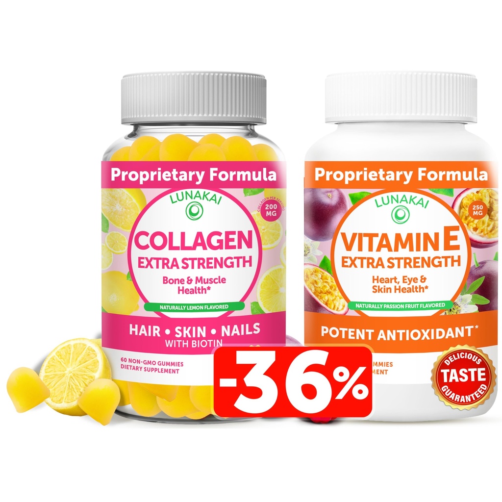 Lunakai Collagen ve Vitamin E Gummies Sche - Erkekler ve Kadınlar için Hiçbir Zaman Anti Aging Supplements - Vitamin C & 250 mg Natural VIT E