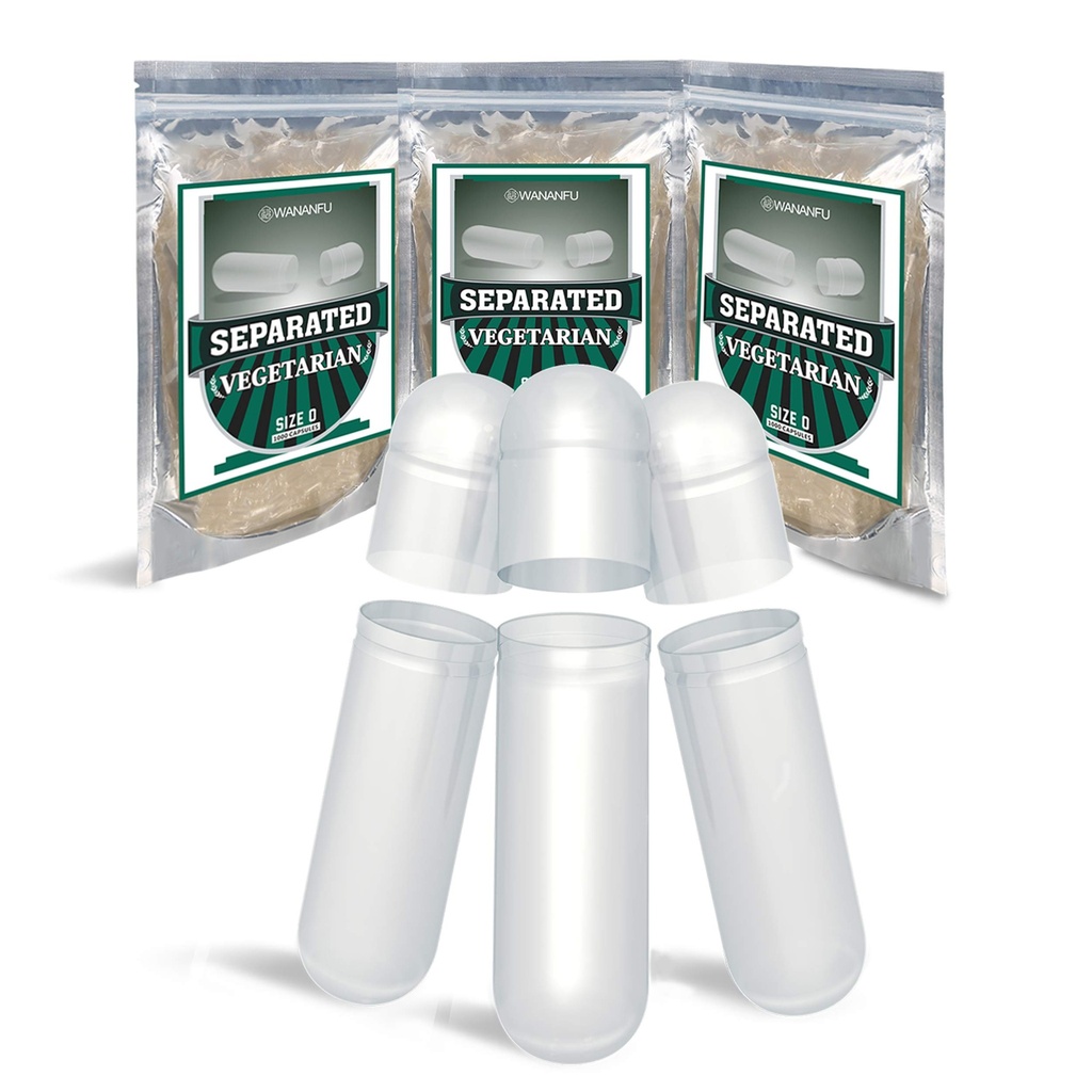 wananfu Pre-Separated Boş Capsules 0 Vegetarian (1000 Count), Clear Fillable Veggie Pill Capsules Boyutu 0 Kendi Tamamlarınızı Yapmak için