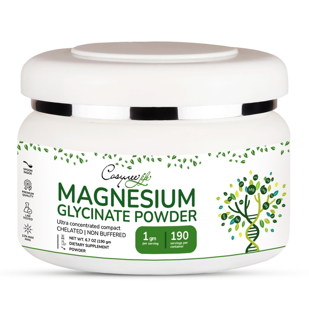 Magnesium Glycinate 220mg High Absorption Magnesium Powder for Sleep, Calm, Powdered Chelated Magneisum bisglycinate Glicinato de Magnesio 190 Serving