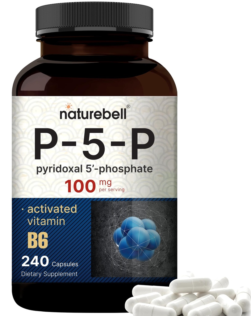 NatureBell P5P Vitamin B6 100mg Per Servis, 240 Capsules | Aktif Pyridoxal 5 Phosphate Supplements – Temel B Vitaminleri Beyin ve Hafıza Sağlığı – Non-GMO