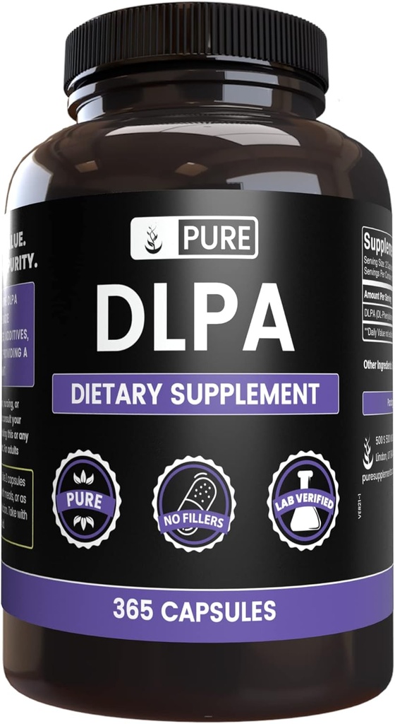 Pure Original Materialss DL-Phenylalanine DLPA (365 Capsules) Magnezyum Or Rice Fillers, Her Zaman Saf, Lab Onaylandı