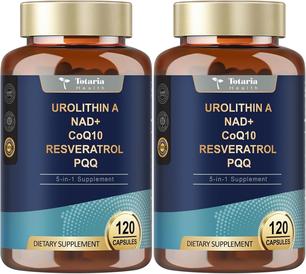 Totaria Urolithin A Supplement 1000 mg with NAD,CoQ10,Supplement for Women 120 Softgels for Muscle Energy Antioksis (Pack of 2)