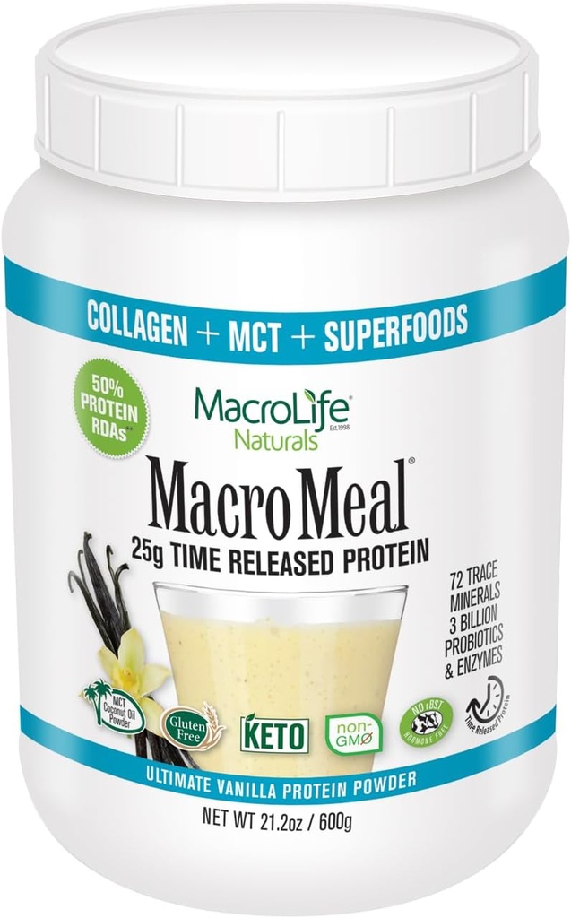 MacroMeal Omni Protein Tarafından MacroLife Naturals – 25g protein – Hydrolyzed Collagen Peptides (% 90) – Gluten & Hormon Free – Keto & Paleo Friendly for Sustained Energy - Contains MCT Coconut Oil Oil Oil