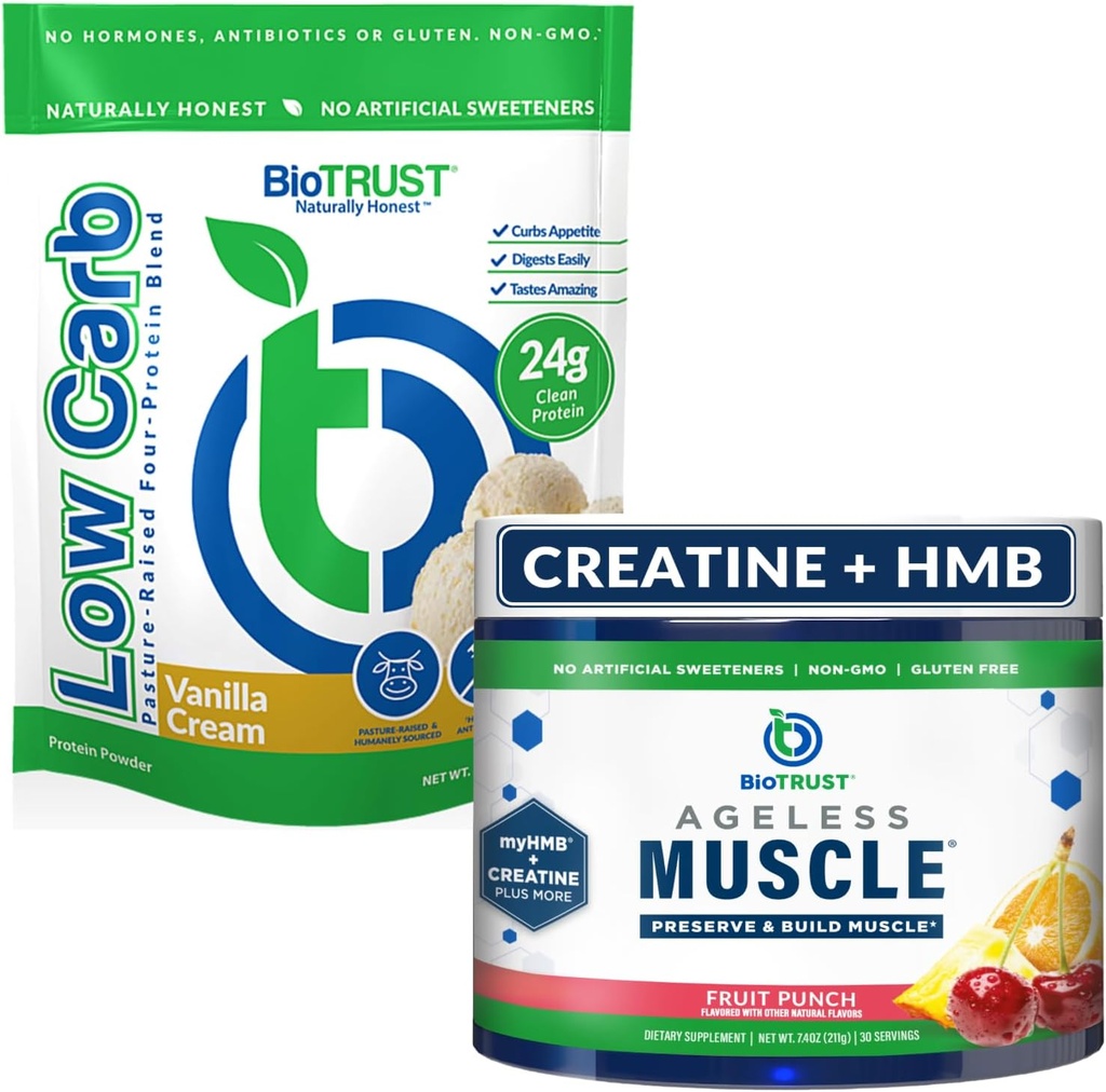 BioTrust Ageless Muscle (Fruit Punch) ve Low Carb Multi Protein (Vanilla Cream)