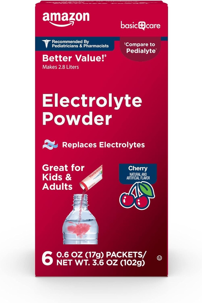 Çocuklar ve Yetişkinler için Temel Bakım Elektrolyte Toz Paketleri, Cherry Flavor, 6 sayı ( 1)