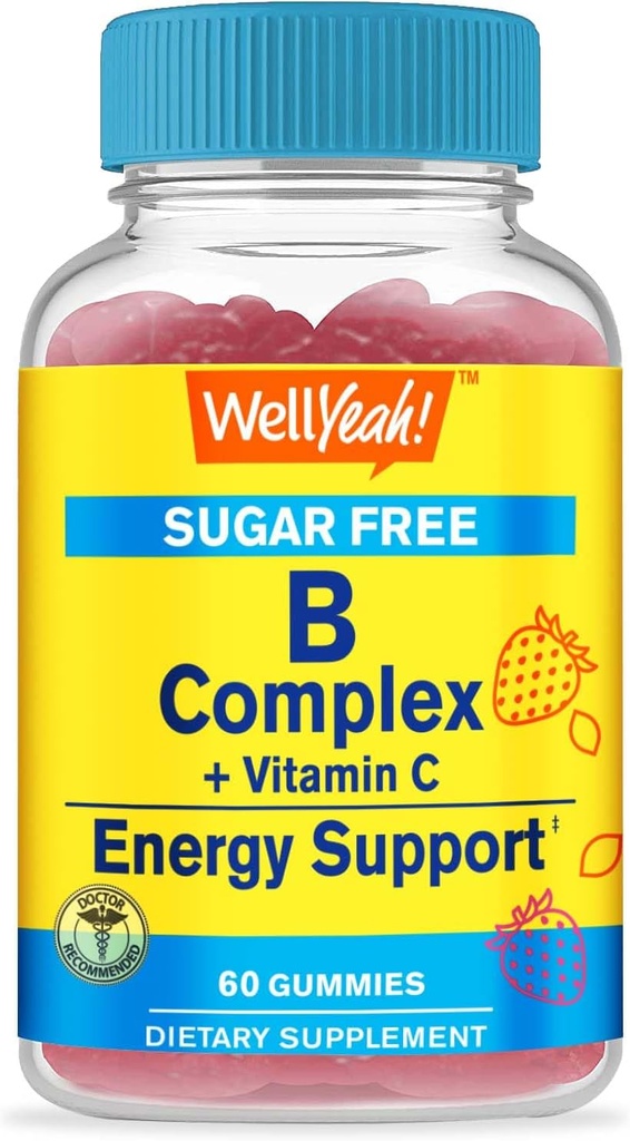 WellEvet B Kompleks Şeker Ücretsiz Gummies | C vitamini, Folic Asit | Immune ve Enerji Desteği | Strawberry Flavor | 60 Kont