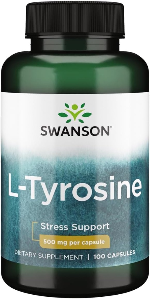 Swanson L-Tyrosine - Her biri için Stres Desteği, Bilişsel Fonksiyonlar ve Zihinsel Clarity - Yardım Genel Beyin Sağlığı - (100 Capsules, 500 mg)