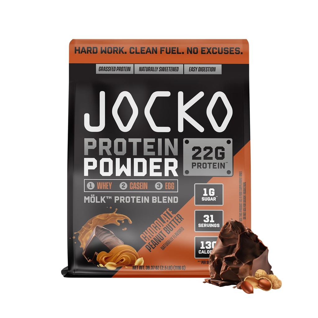 Jocko Yakıt Mölk Whey Protein Toz 22g Low Sugar Monk Meyveleri - Kas Kurtarma ve Büyüme, Ambalaj Vary (31 Hizmetler, Chocolate Peanut Butter)