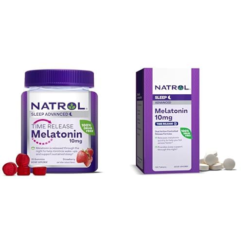 Natrol Zaman Yayını Melatonin 10 mg 100 Tablet, Restful Sleep için Diyetsel Tamam, & Natrol Time Bülteni Melatoning 3 mg Gummies, 35 Strawberry-Flavored Melatonin Gummies, 35 Day Supply