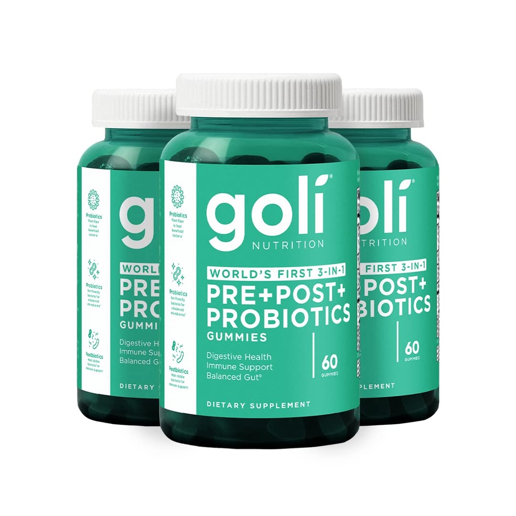 Goli Beslenme Supplement, Pre+Post+Probiyotiks Gummy - 180 Count - World's First 3-in-1 Gluten-Free, Vegan, Non-GMO ve Gelatin-Free.