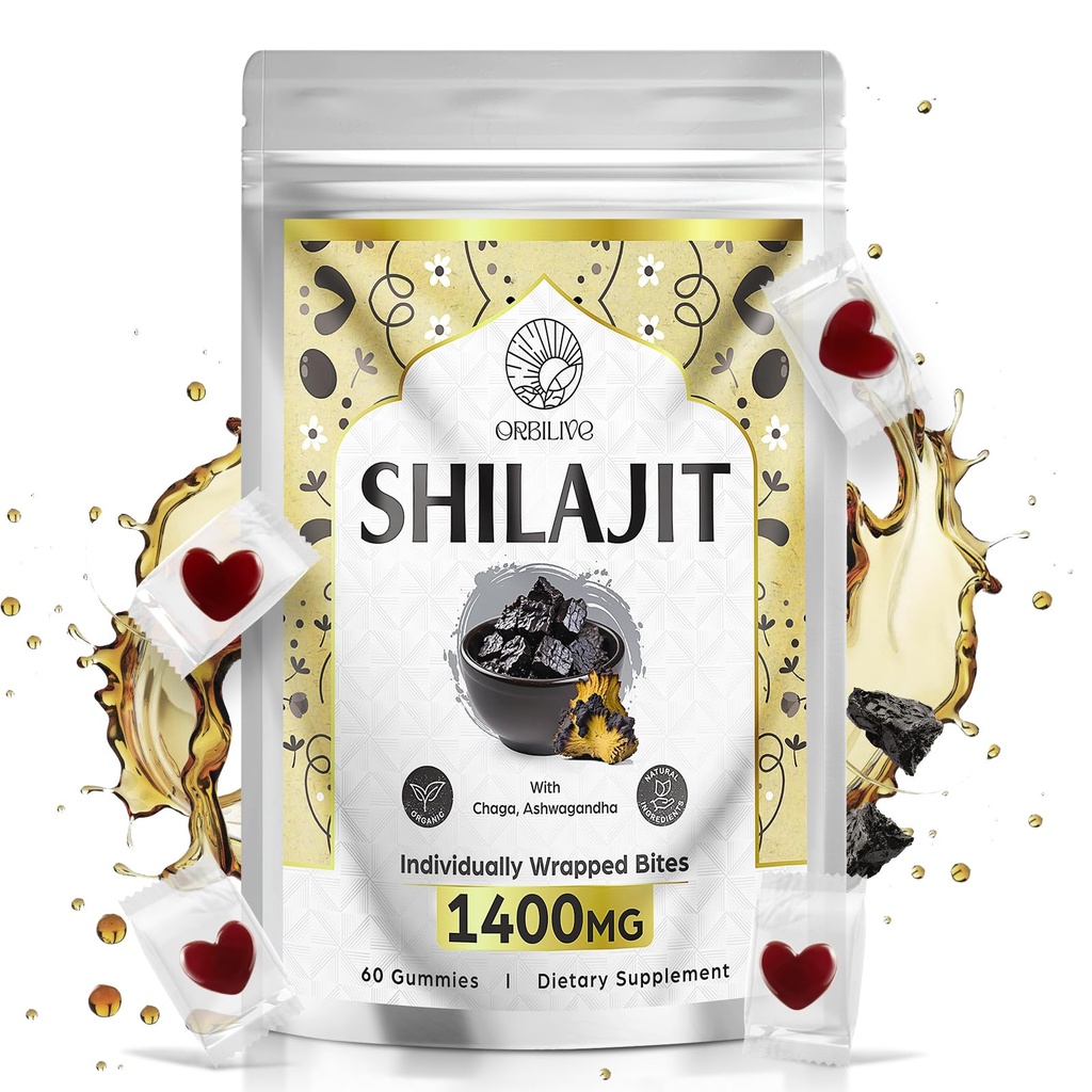 1400 MG Shilajit Gummies, Shilajit Pure Himalaya Organik Gummies with Ashwagandha, Himalaya shilajit for Men, 85+ Trace Minerals & Fulvic Acid, Bireysel olarak yuvarlandı, Sugar-Free, 60 Counts