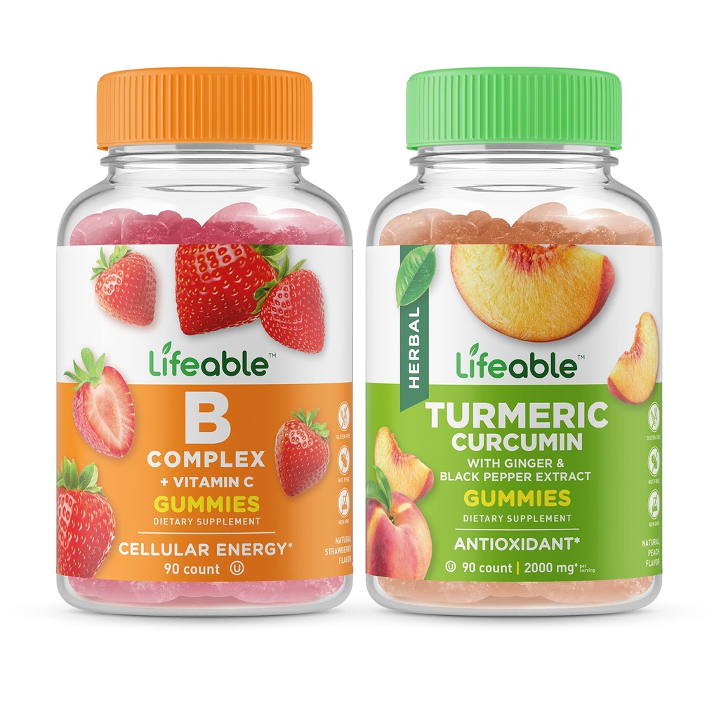 Lifeable B Complex + Turmeric Curcumin, Gummies Sche - Great Tasting, Vitamin Supplement, Gluten Free, GMO Free, Chewable