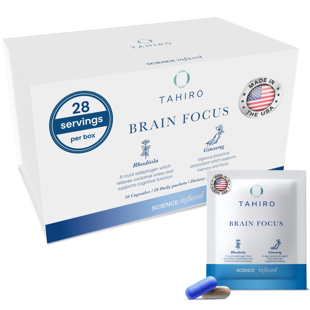 TAHIRO Brain Focus Supplement – Beyin Supplements for Memory and Focus – Natural Brain Support Supplement with Gingko Biloba, Panax BTC, Herbal Extracts – Non-GMO Vegan Beyin Uyarısı – 28-Packets