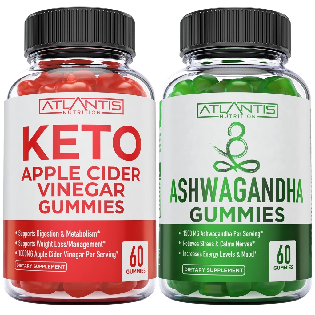 60 Keto Apple Cider Vinegar Gummies Gelişmiş Kilo Kaybı + 60 Ashwagandha Gummies - 1500MG Ashwagandha