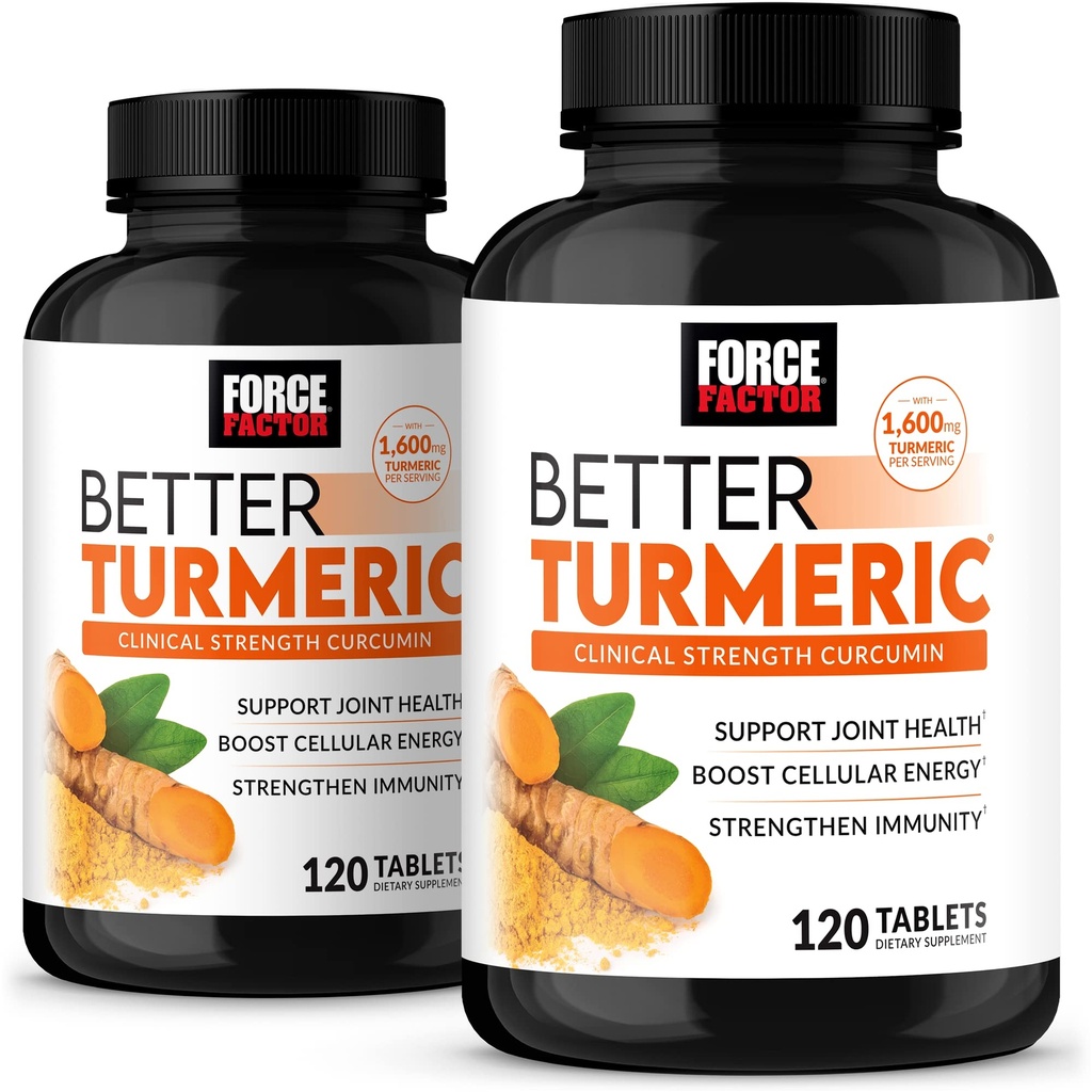 Force Factor Better Turmeric 2-Pack Joint Support Supplement Featuring HydroCurc Turmeric Curcumin with Black Pepper, Clinical Strength Joint Support, 240 Tablets, White Packaging