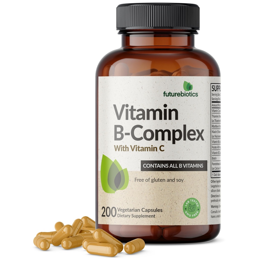 Futurebiyotiks Vitamin B Kompleksi C Supports Energy Production, Nervous System & Immune Support - Non-GMO, 200 Vegetarian Capsules