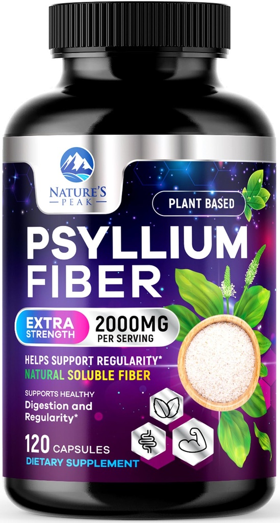 Psyllium Husk Fiber Supplement 1500 mg - Vegan Prebiyotik, Günlük Digestive Health & Regularity Support, Natural Psyllium Toz Caps, Sugar-Free, Non-GMO & Gluten-Free - 120 Capsules