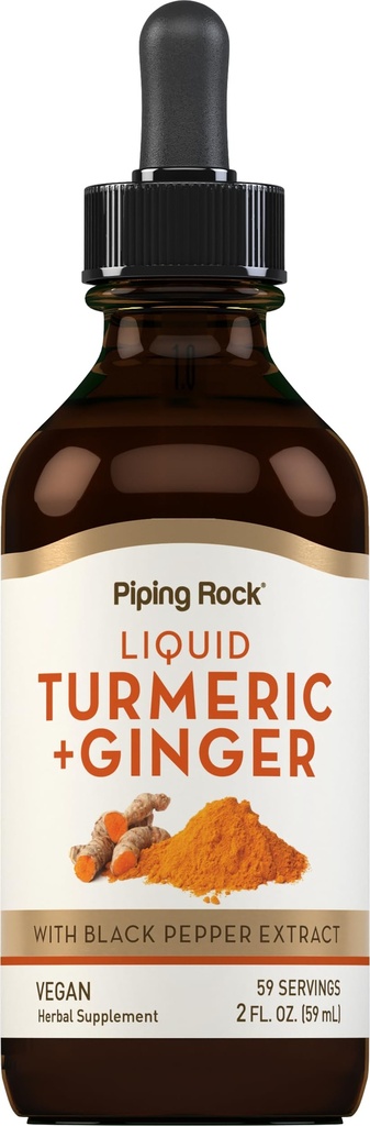 Piping Rock Turmeric ve Ginger Liquid Drops | 2 Fl Oz | Tincture Supplement with Black Pepper Extract | Vegan, Non-GMO, Gluten Free