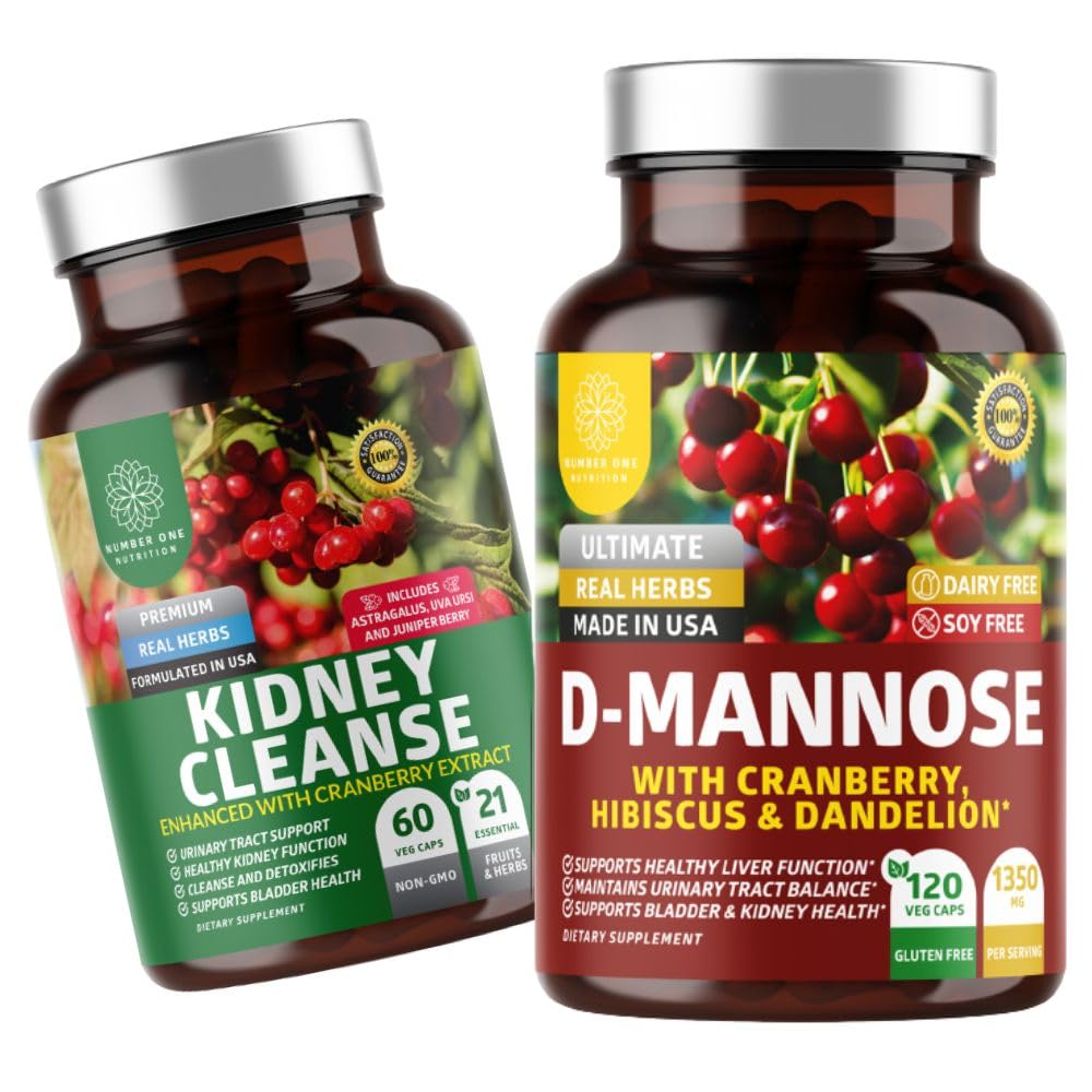 Bir Beslenme N1N Premium D-Mannose [1350 mg] Cranberry & Hibiscus ve Kidney Cleanse [21 Potent Herbs] ile Cranberry Extract, Astra, Uva Ursi, 2 Pack Hoffman
