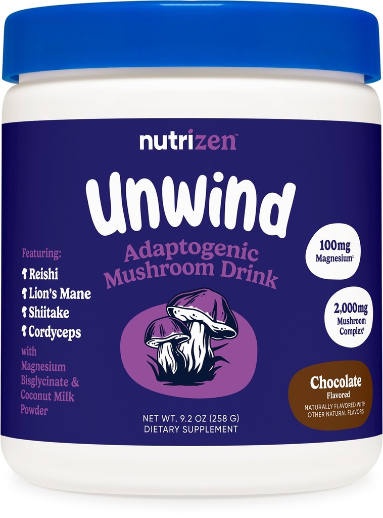 Nutricost Nutrizen PM Unwind Adaptogen Mushroom Drink (Chocolate Flavored) 30 Hizmet - Reishi, Lion's Mane, Shiitake, Cordyceps