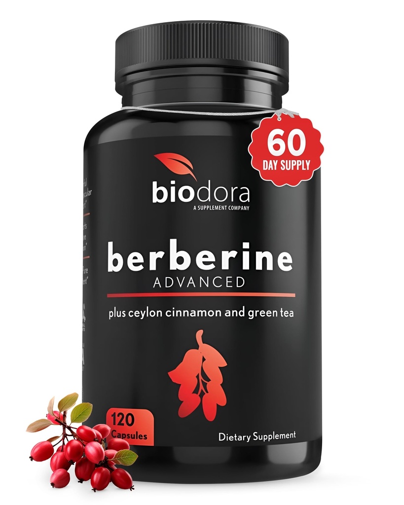 Berberine Advanced Plus 1200 mg Berberine ile - 100 mg Ceylon Cinnamon ve 100mg Yeşil Çayı - 1400 mg Per Dose -120 Capsules - 60 Day Supply - Supports Immune and Cardiovascular