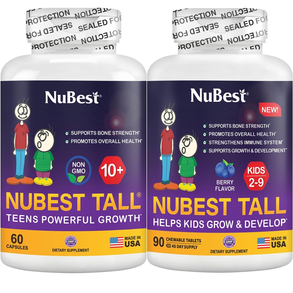 Nu Best Sche Tall 10+ 60 Capsules Tall Kids 90 Chewable Tabletler | Çocuklar ve Gençler için Üst Büyüme Desteği | Gıda, Vitaminler D3 K2, Collagen & Herbal Mixs