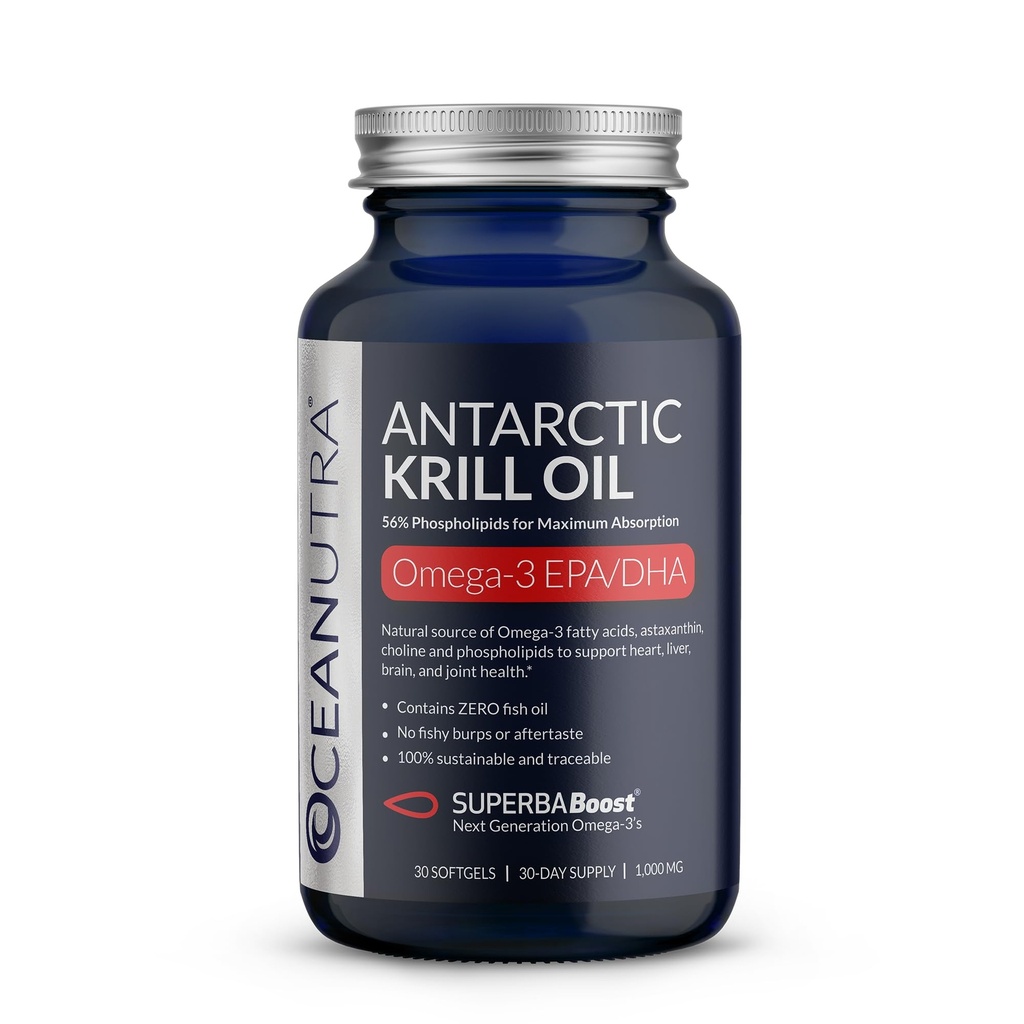 100% Saf Krill Oil 1000 mg, Omega 3, En yüksek Yüzde 56% Phospholipids, Choline & Astaxanthin, Sustainable Antarktika SuperbaBoost, DHA, EPA, Heart, Brain, Eye & Skin Care, No Fish Oil