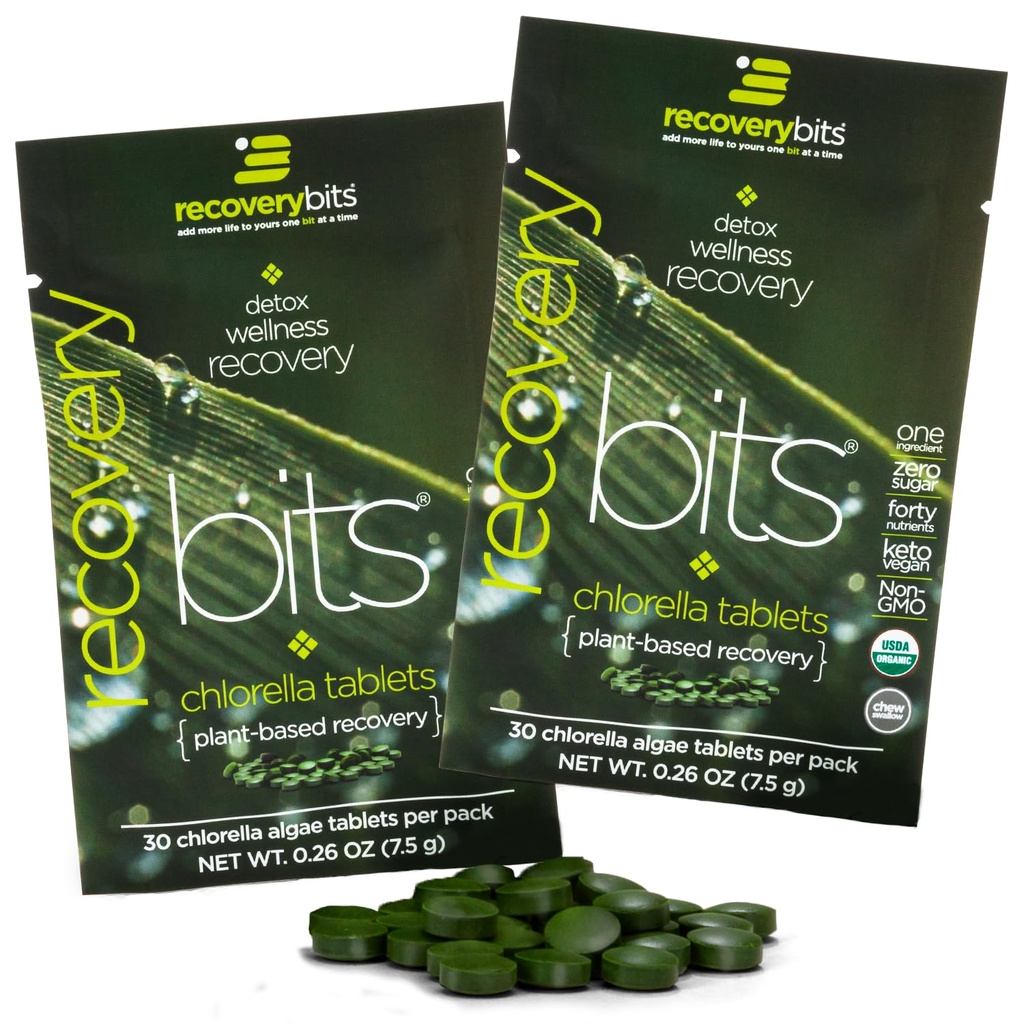 RECOVERYbits Organic Chlorella Algae Tabletleri, Superfood, Pure Green Algae, Yüksek Protein ve Fiber, Chlorophyll, Cracked Hücre Duvarı Immune Boosting ve Detox için, Non-GMO, 60 Tabletler