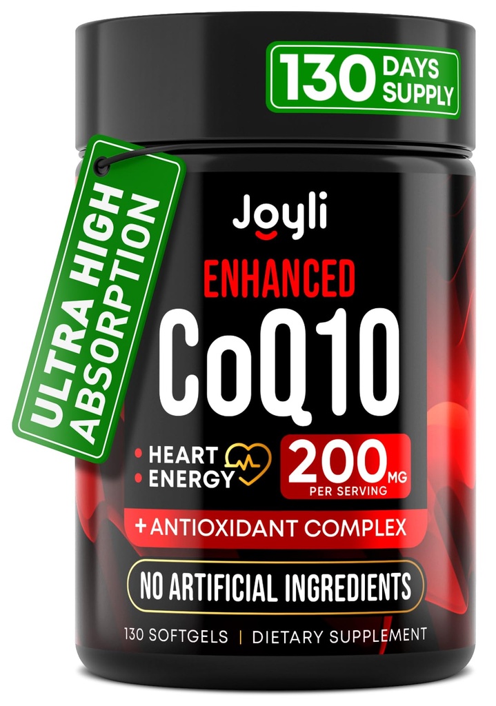 Yüksek Abhidrasyon CoQ10 200MG - Co Q10, 200 mg Kalp Sağlığı ve Enerji Üretimi için Softgels - Antioksis ve Flaxseed Oil ile Geliştirilen CoQ 10 Supplement - CoQ10 200 mg