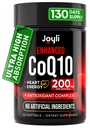 Yüksek Abhidrasyon CoQ10 200MG - Co Q10, 200 mg Kalp Sağlığı ve Enerji Üretimi için Softgels - Antioksis ve Flaxseed Oil ile Geliştirilen CoQ 10 Supplement - CoQ10 200 mg