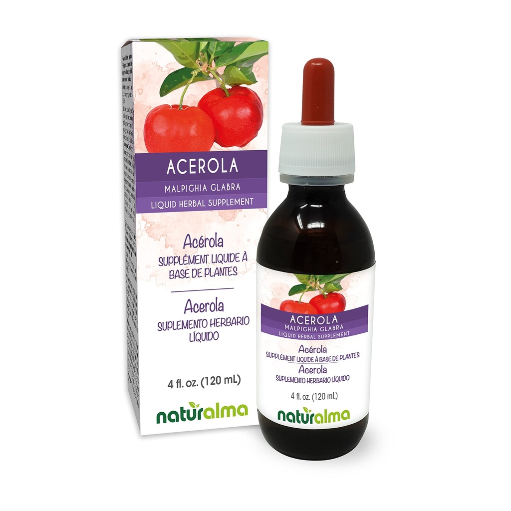 Doğalma Acerola (Malpighia glabra) Meyvesi Alkol Özgür Tinkture - C vitamininde Zengin - Drops'ta 4 fl oz Sıvı Türleme - Herbal Supplement - Vegan