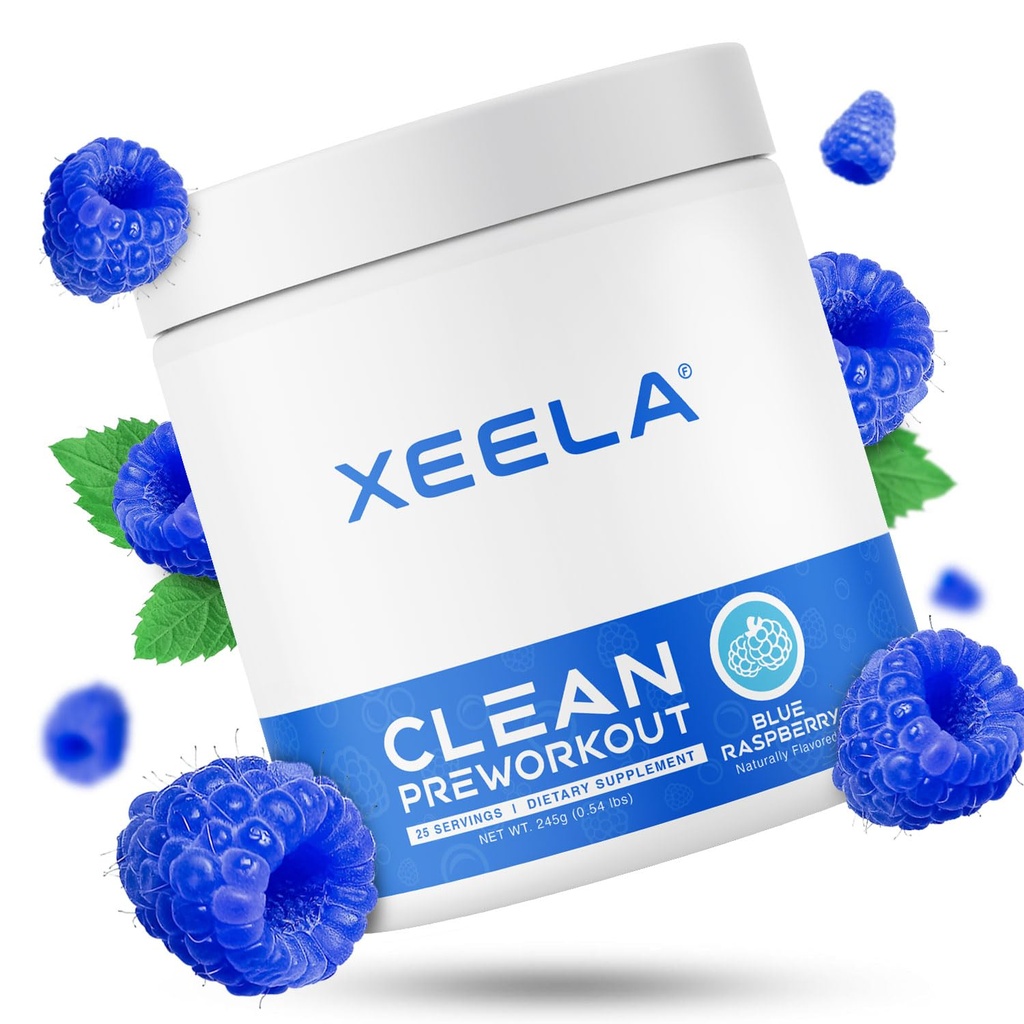 XEELA Pre Workout Toz - Temiz & Test Edildi - Jitter Free, Güvenli ve Doğal - Termogenik Enerji, Focus ve Endurance w/Creatine, Organik Caffeine ve Plant Temel Citrulline (Mavi Raspberry)