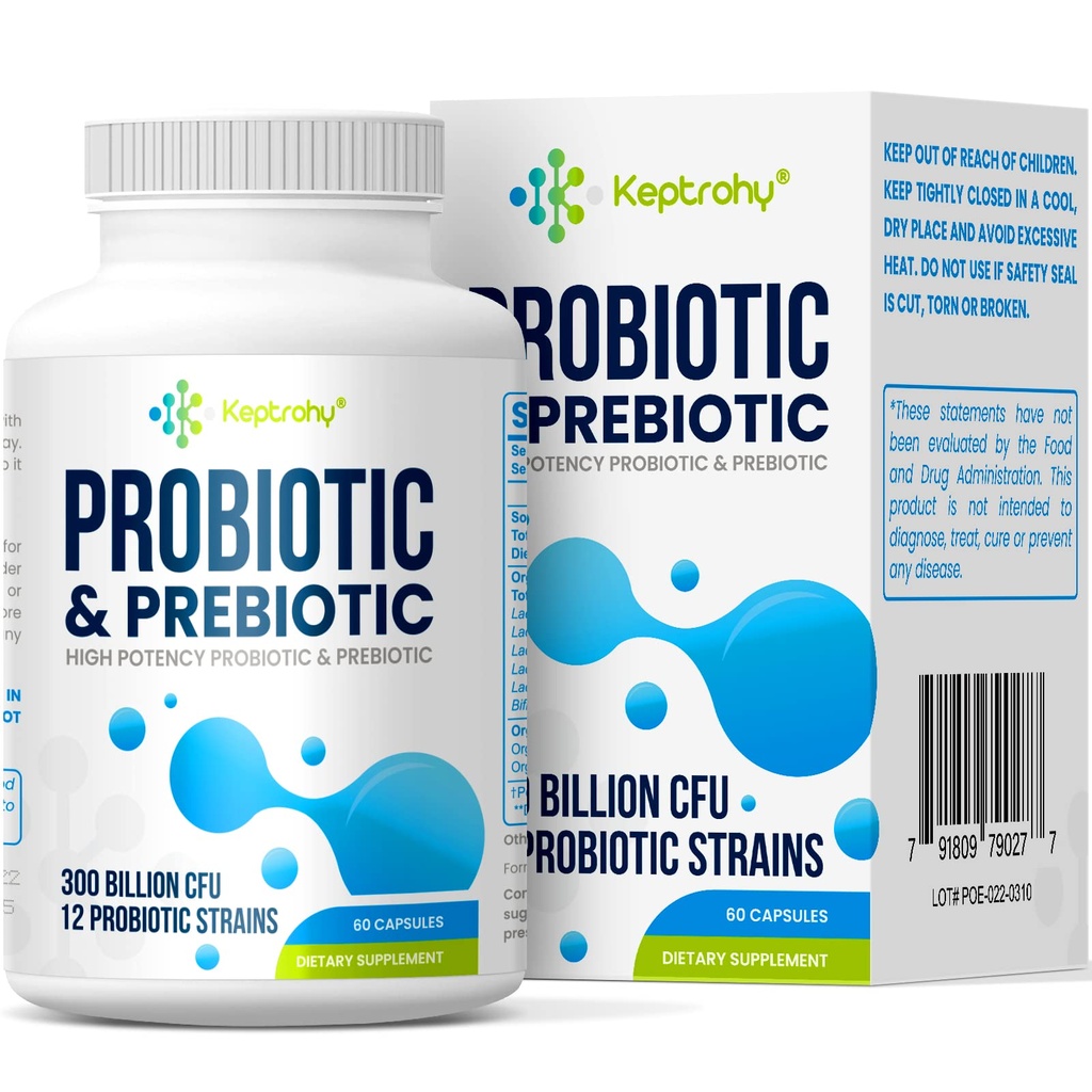 Kadınlar ve Erkekler için probiyotikler, 12 Strains + Organik Prebiyotikler Daily Digestive için, Immune, Gut, Bloating, Gut Health for Women & Men, Raf Stable - 60 Capsules + Organik Prebiyotikler