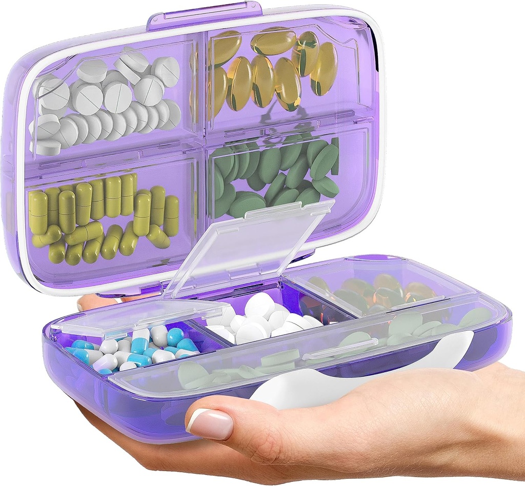 Seyahat Pill Organizer - Havaight Medicine Case for Traveling Portable Eczane Box with Etiketler Vitamin Konteyner 8 Karşılaştırmalı Tamam İlaçlar Büyük Kapasite Günlük (Purple)