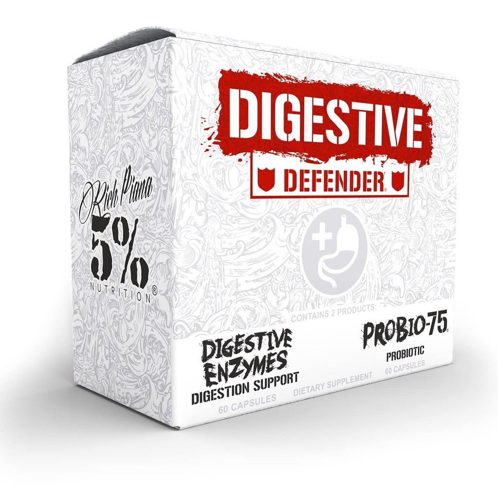 5 Beslenme Zengin Piana Digestive Defender | Probio-75 & Digestive Enzymes Digestion Supplement | Premium Quality Enzymes with Probiyotiks and Prebiyotik Fiber | 120 Gelatin Capsules (30 Svgs)