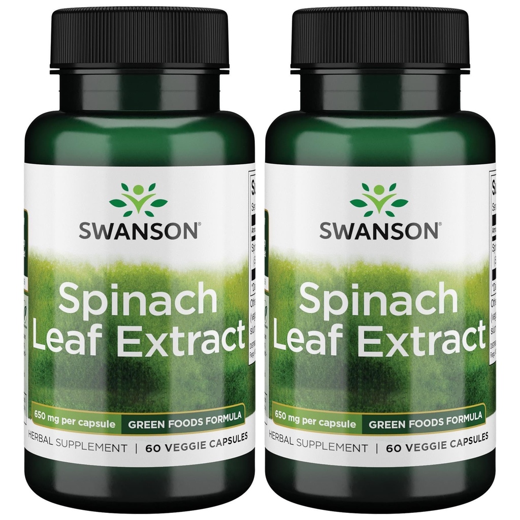 Swanson Spinach Leaf Extract - Herbal Supplement Genel Sağlık - Yeşil Gıdalar Formula w / Beneficial Thylakoids & Chlorophyll - (60 Veggie Capsules, 650 mg each) (2 Pack)