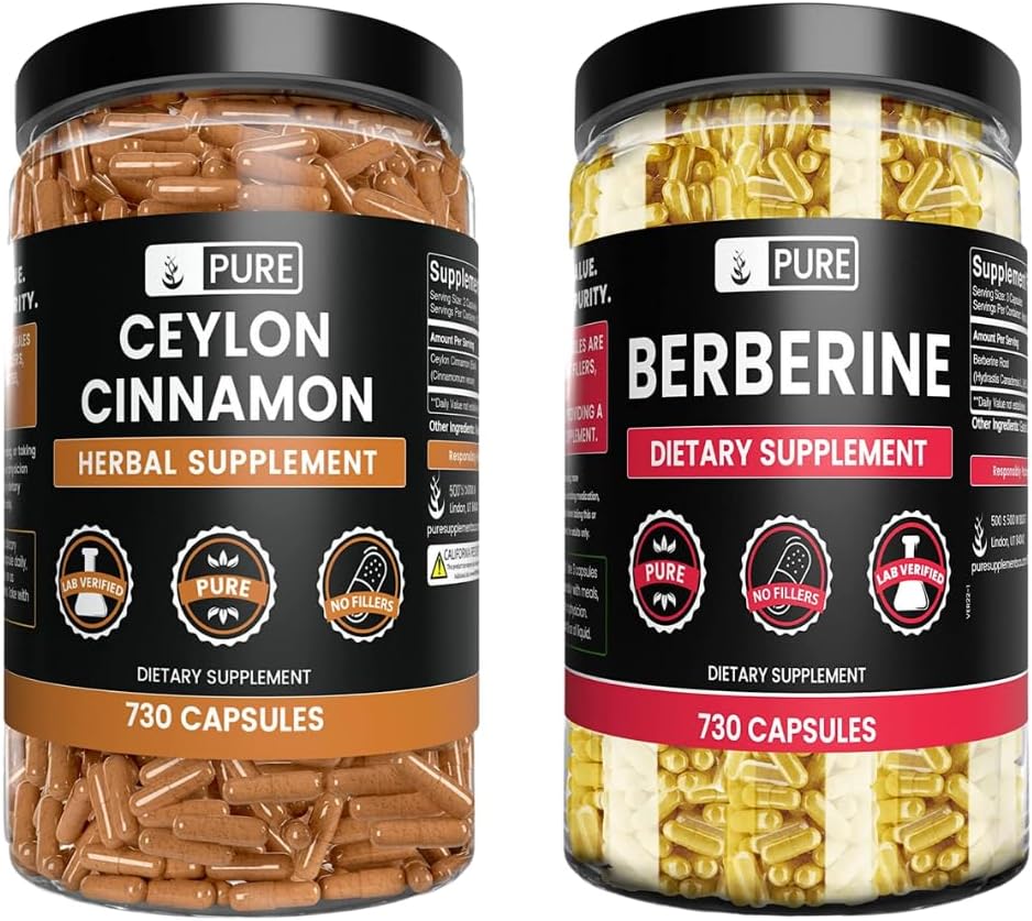 PURE ORIGINAL INGREDIENTS Ceylon Cinnamon ve Berberine Capsules Sche (730 Capsules Her) Hiçbir Magnezyum veya Rice Fillers, Lab TY