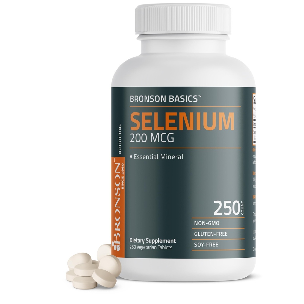 Bronson Selenium 200 mcg Immune & Antioksi Support Essential Mineral, 250 Vejetaryen Tabletler