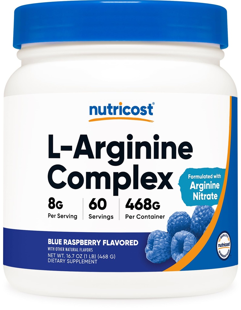 Nutricost L-Arginine Complex (Mavi Raspberry, 60 Hizmet) - Gluten Free, Non-GMO