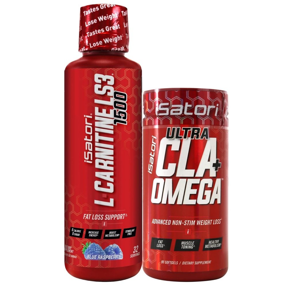 iSatori L-Carnitine LS3 Blue Raspberry 1500 mg (32 Hizmet) Ultra CLA (90 Softgels), Sıvı L-Carnitine with Acetyl, Omega 3 6 9 Safflower Oil Oil Oil