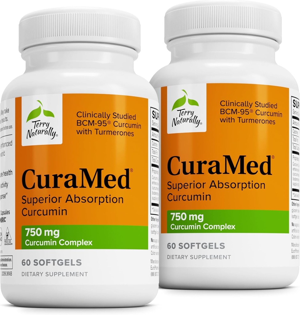 Terry Natural CuraMed 750 mg - Antioksidan Supplement for Brain & Heart Health - Supplement with High-Potency Curcumin Complex - Kidney, Liver & Immune Health Support - 60 Softgels (Pack of 2)