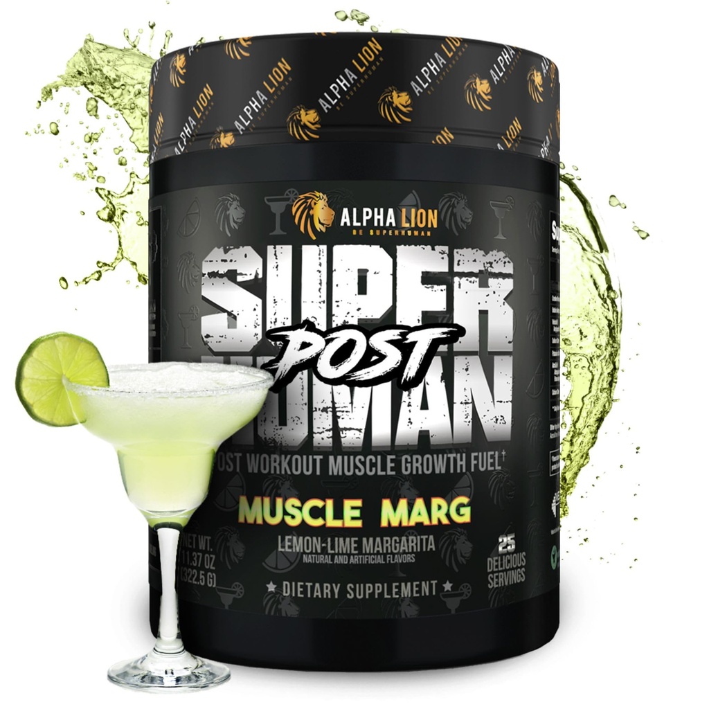 Alpha Lion Superhuman Post Workout Toz, Kas Builder Drink, Kretine Monohidrat + Daha Fazla Lean Kas Büyüme, Güçlü & Cilt, Kadınlar ve Erkekler için Tamam (25 Hizmet, Kas Marg)