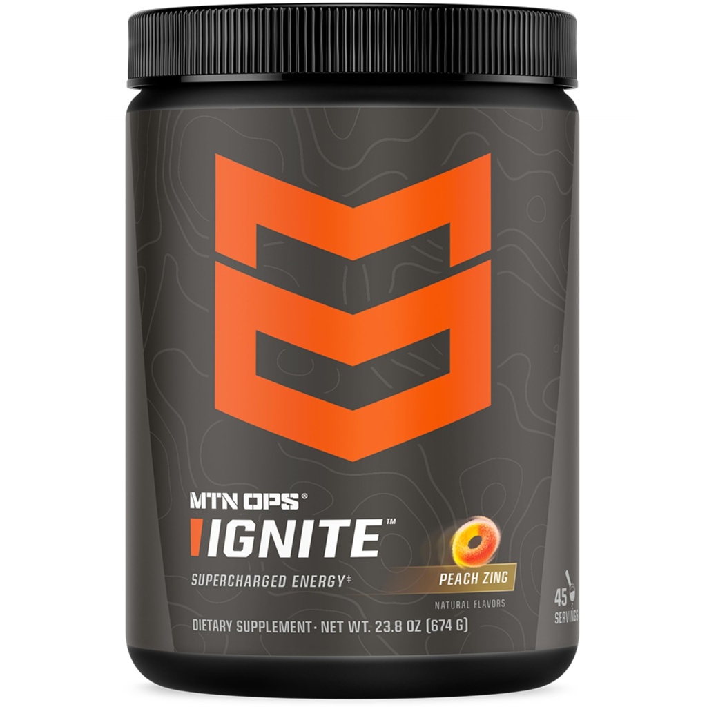 MTN OPS Ignite Energy Drink Toz, Gluten Free Nootropic Supplement Drink Mix, L Arginine, L Citrulline, Caffeine & Nootropic Sugar Free Drink Mix, 45 hizmet, Peach Zing