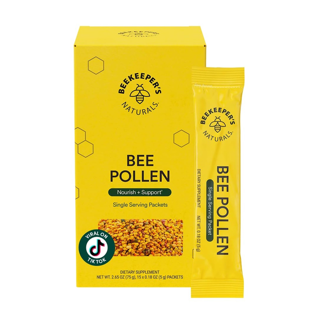 Beekeeper's Naturals - 100% Raw Bee Pollen Stick Packs, Natural Preserved Enzymes, Source of Vitamin B, Minerals, Amino Acids & Protein - Paleo & Keto Friendly, Gluten Free (15ct)