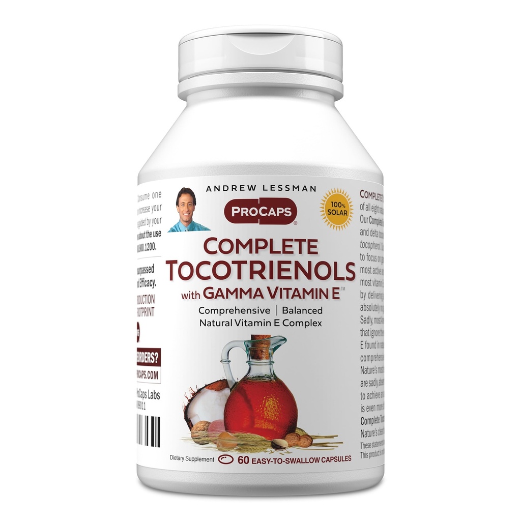 ANDREW LESSMAN, Gamma Vitamin E 60 Softgels ile Tokotrienols Tamamladı - Vitamin E'nin Sekiz Formu (Alpha, Beta, Gamma, Delta Tocopherols ve Tocotrienols). Güçlü Anti-oksit. Katkı yok