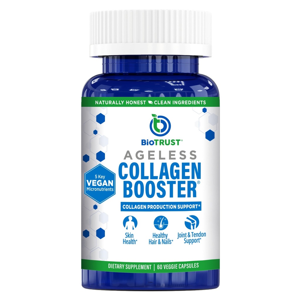 BioTrust Ageless Collagen Branson, içeriden Güçlü Destek Güzellik, Vegan Collagen Builder for Glowing Skin, Gorgeous Saç, Güzel Çiçekler, Sağlıklı Ortaklar, 60 Capsules (30 Hizmet)