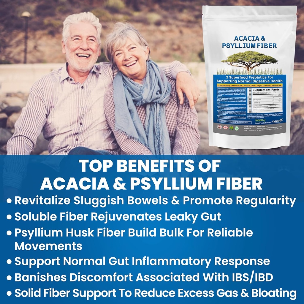 Kidney Organik Acacia & Psyllium Husk Fiber Toz - Prebiyotik & Natural Supplement - Acacia & Psyllium Husk Toz - 1.5 lbs (48oz), 2 Packs