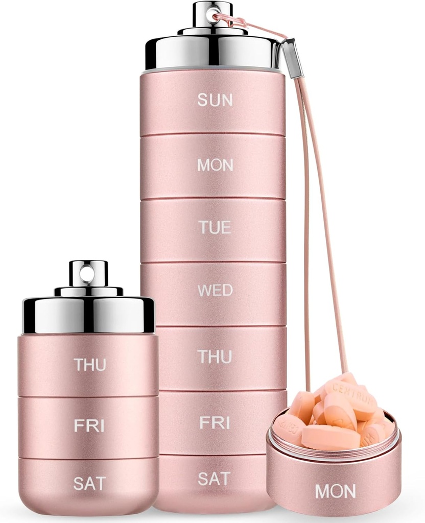 Mossime Metal Travel Pill Organizer, Portable 7 Day Vitamin Organizer Stackable, Waterproof 1 Times A Day Pill Box, Large Pill Container, Daily Medicine Organizer for Vitamin, Fish Oil, Supplement